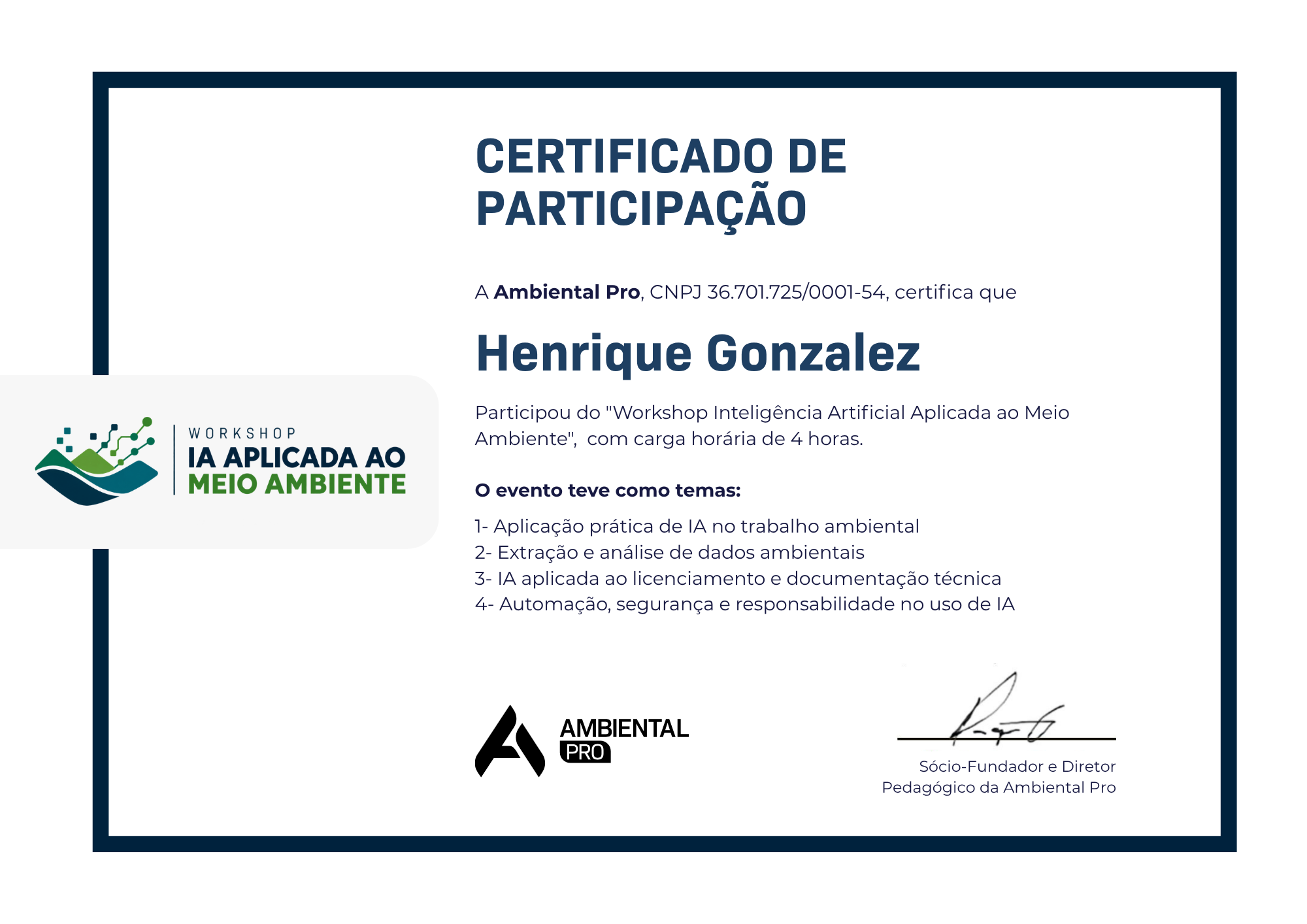 Certificado de Conclusão Workshop IA
